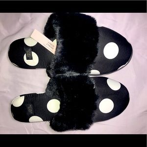 Victoria’s Secret Black & White Polka Dot Slippers